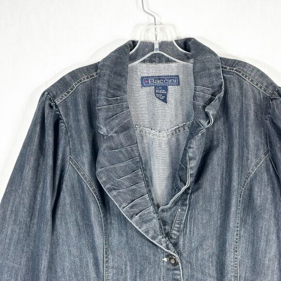 Baccini Plus Size 2X Denim Jacket Dark Blue Jean Belted Button Up Pockets 747 - Picture 3 of 11